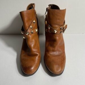 Guess Brown Leather Ankle Boots with Studded Detail size 8